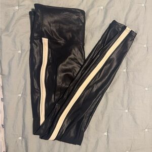 SPANX Black Faux Leather Leggings with White Accent